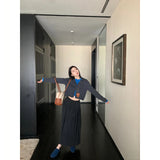 2025 Autumn Thin High-End Design Splicing Fake Two Knitted Cardigan High-Waist Loose Half-Dress Woman