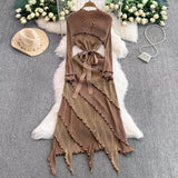 2025 Early Spring New French High-End Feel One-Sape-Style T-Shirt With Belt-Print Dress Women's Light Luxury Elegant Long Dress