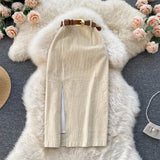 Hong Kong Style Retro Open Skirt Winter With Sweater Medium Long Korean Temperament High-Waist Thin As Hips A Skirt