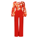 D386 Large-Size Women's New Fashion Print Strapped With Broad Leg Pants Two-Set Set HZ0107