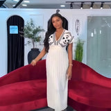 Women's Dress 2025 New Elegant V-Neck High-Waisted Knitted Dress Skirt Short Sleeves HZ0107