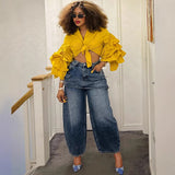 Women's Ins Style Street Big Pocket Wide Leg Pants Loose Hanging Jeans HZ0107