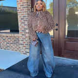 Women's Loose Denim Jumpsuit Women's Sexy Deep V Hole Wide Leg Jump Pants HZ0107