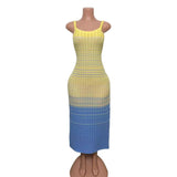 French Retro Gradient Striped Knitted Dress Sleeveless Sling Skirt Slime-Skinny Sweater Skirt HZ0107