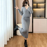 Autumn And Winter Small Fragrant Style Set Of Women's Short Cardigan Coat + Sling Net Yarn Dress Two Sets
