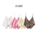 ZARZ Homemade New Women's Clothing Oceanic Silk Folded Blouse 3776/019/712 HZ0107