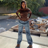 Women's Loose Jeans New Women's Street Casual Loose Waist Wide Leg Pants HZ0107