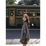Korean Atmosphere Feel Gray High-Neck Knitted Sweater Sweater Autumn And Winter Irregular Top
