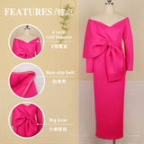 AM210730 Deep V Bow High-Waisted Ass Party Big-Size Women's Dress Dress HZ0107