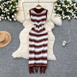 Girls Slimming Striped Tuxedo Sweater Dress With Thin Knitted Dress Temperament Elegant HZ0107