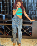 Women's Ins Style Street Big Pocket Wide Leg Pants Loose Hanging Jeans HZ0107