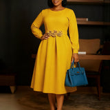 D559 Women's Spring Elegant OL Fashion Long Sleeve Blouse Lace-Up Dress Two-Set African Set HZ0107