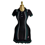 Small Scented Knitted Dress Woman's New French Retro Collared Waist Thin Lotus Leaf-Side Sweater HZ0107