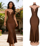 2025 Collising Thread Single-Dlong V-Neck Sleeveless Elastic Knitted Mid-Long Dress HZ0107