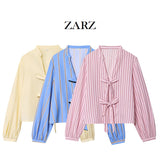 ZARZ Homemade New Women's Butterfly Sweater Striped Prefectural Silk-Sleeved Shirt 1971160 HZ0107