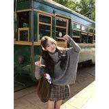 Korean Atmosphere Feel Gray High-Neck Knitted Sweater Sweater Autumn And Winter Irregular Top