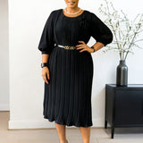 D614 Women's 2025 Short-Sleeved Square Neck Solid High-Waisted Lotus-Leaf-Side Bag OL Pencil Skirt African Dress HZ0107