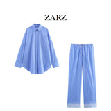 ZARZ Homemade New Women's Striped Loose Shirt 5030011 Striped Pants 5030402 HZ0107