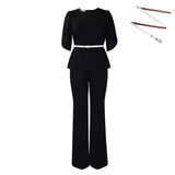 D558 Women's 2025 New Fashion Temperament Elegant Solid-Colored Top Leg Pants Two-Set Set HZ0107