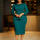 D614 Women's 2025 Short-Sleeved Square Neck Solid High-Waisted Lotus-Leaf-Side Bag OL Pencil Skirt African Dress HZ0107