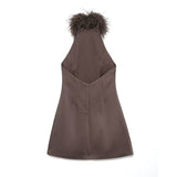 ZARZ Homemade New Women's Clothing Fashion Feather Hanging Neck Dress 4772209 HZ0107