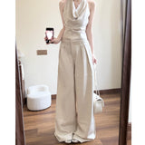 Hang Neck Collar Vest Temperament High-End Blouse Broad Leg Slack Feel To Wear Suit