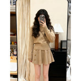 Korean High-Grade Black Knitted Cardigan Doll Collar Bottom Shirt Jersey Trousers Three-Piece Set