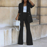 2025 New Solid Color Casual Suit Wide Leg Pants Suit Two Sets HZ0107