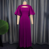 AM03011 Lantern Sleeves To Close The Waist 100 Pleated Skirt Comfort Commuter Leisure Dress HZ0107