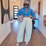 Women's Ins Style Street Big Pocket Wide Leg Pants Loose Hanging Jeans HZ0107