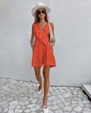 2025 Design Cotton Suit Vest Suit Women's Summer Leisure Sleeveless Vest Shorts Two-Set HZ0107