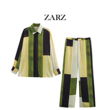 ZARZ Homemade New Women's Seamed Tense Tense T-Shirt Silky Sty Printed Pants HZ0107