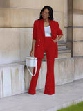 2025 New Solid Color Casual Suit Wide Leg Pants Suit Two Sets HZ0107