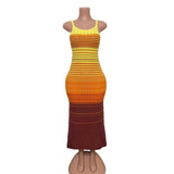 French Retro Gradient Striped Knitted Dress Sleeveless Sling Skirt Slime-Skinny Sweater Skirt HZ0107