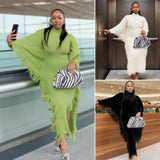 2025 Autumn And Winter Knitted Jas-Song Dress High-Necked Bat Sleeve Open Fork And Hip Dress Women's Clothing HZ0107