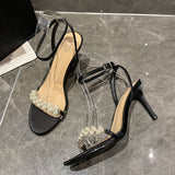 Pearl Fine Heel Shoes 2025 New Summer Sister Fried Street With Skirts With Toes With Sandals Female Thin Heel HZ0107