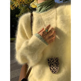 Milk Yellow Marinade Sweater Women Autumn And Winter Winter Hairy Soft Glutinous Milk Fufu Loose Inside Knitted Shirt Top