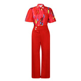 D341 New Summer Printing Long-Sleeved Shirt Top Broad Leg Pants Fashion Set Two Sets HZ0107