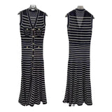 Exploding Knitted Dress Hollow Stripe V-Neck Sleeveless Temperament Elegant Summer Skirt HZ0107