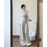Hang Neck Collar Vest Temperament High-End Blouse Broad Leg Slack Feel To Wear Suit