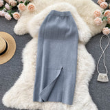 Simple Solid Color Skirt Winter With Sweater High Waist Thin Temperament Open Elastic Knitted Hip Long Skirt