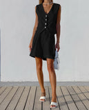 2025 Design Cotton Suit Vest Suit Women's Summer Leisure Sleeveless Vest Shorts Two-Set HZ0107