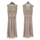 Exploding Knitted Dress Hollow Stripe V-Neck Sleeveless Temperament Elegant Summer Skirt HZ0107