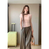 Simple Slim Slimming Waist Sweet Spicy Blouse High-Waisted Penet Broad Leg Trousers Set