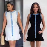 Women's Explosive Cowboy Tuxedar Side Knitted Short-Sleeved Vest Skirt HZ0107