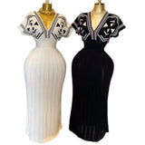 Women's Dress 2025 New Elegant V-Neck High-Waisted Knitted Dress Skirt Short Sleeves HZ0107