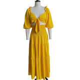 D2202525 Summer Wrapped Bra Strap Wide Leg Pants Large Size Two-Set Casual Suit HZ0107