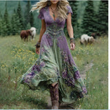 2025 Fashion Flax Print Sexy Dew-Back Bow Tie With Dress