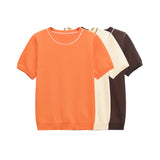 ZARZ Homemade New Women's Classic Bingbian Short-Sleeved Knitted Knitting Top 3390008 HZ0107