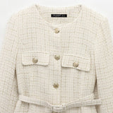 ZARZ Homemade New Women's Wear Belt Textured Long-Sleeved Round-Neck Casual Suit Jacket HZ0107